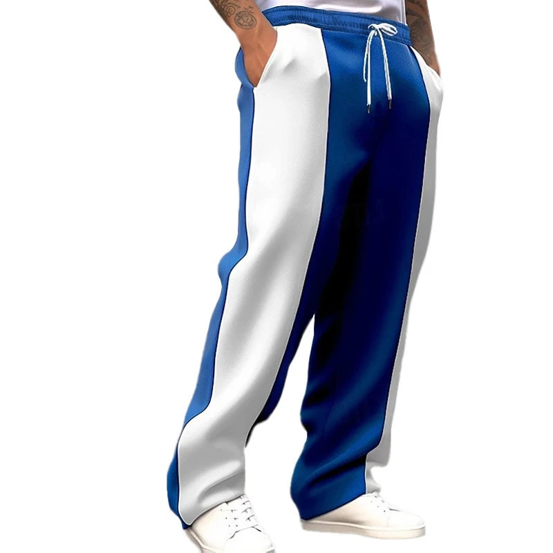 Hommes décontracté sport lâche santé tissu taille Jogging séchage rapide couture contraste couleur pantalons longs mode